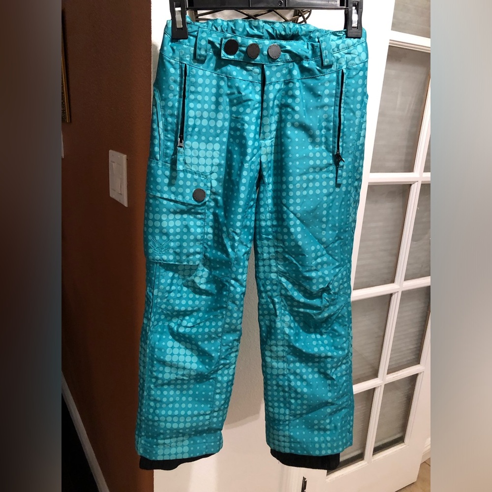 Five Fifty Five Teal Polka Dot Ski Pants Girl Size 8 Snowboard Winter